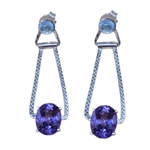 Aquamarine and Amethyst sterling silver dangle post  earring