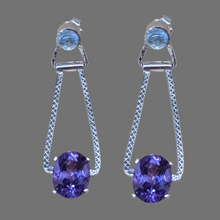 Aquamarine and Amethyst sterling silver dangle post  earring